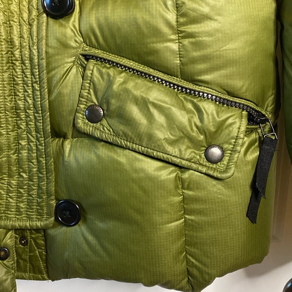 Eddie Bauer Green goose down coat with orange accent & fur trim. Women’s SM - Picture 4 of 9